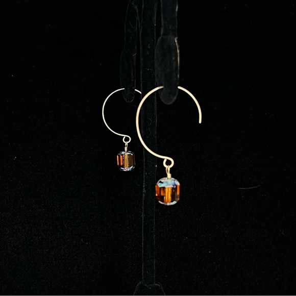 Sterling Silver Half Hoop Wire and Bead Earrings - Picture 2 of 3